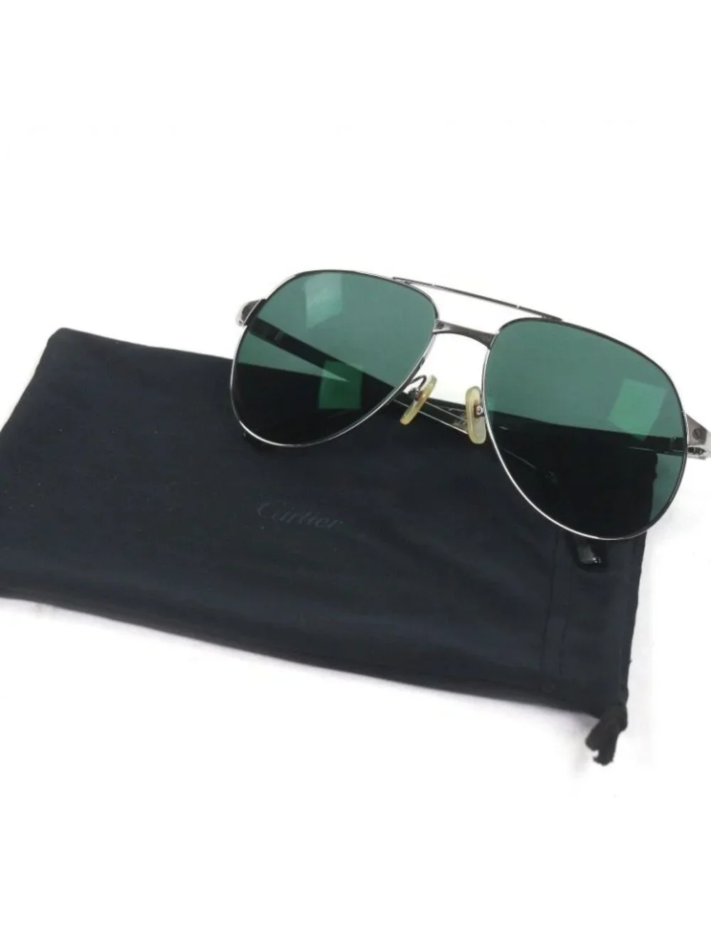 Cartier Vintage Santos Dumont Teardrop Sunglasses Silver Green Lenses 59 16